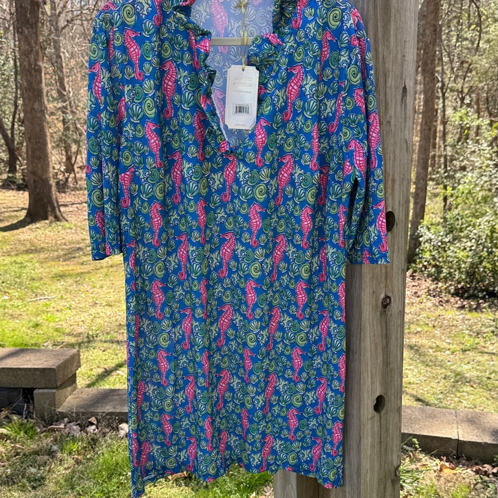 Simply Southern Blue Dress with Pink Seahorse & Green Shell Print - Picture 4 of 8